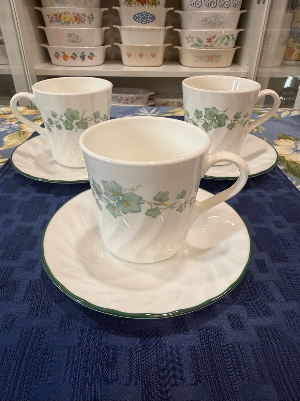 Corelle Callaway Ivy saucer and mug set of 3 each.